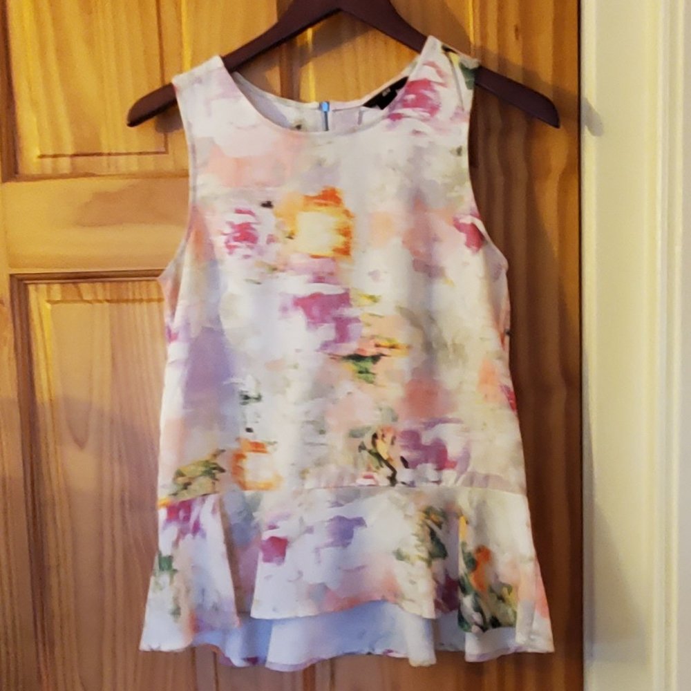 H&M Watercolor Sleeveles Peplum Top size 6
